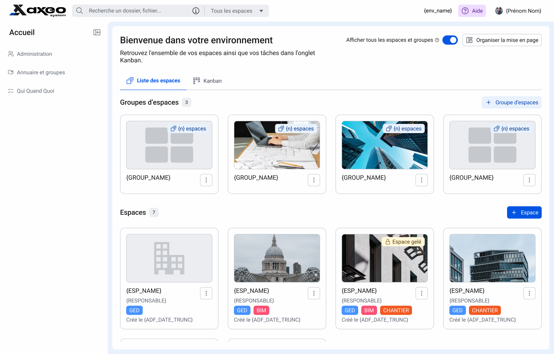 Écran après, Espaces de travail