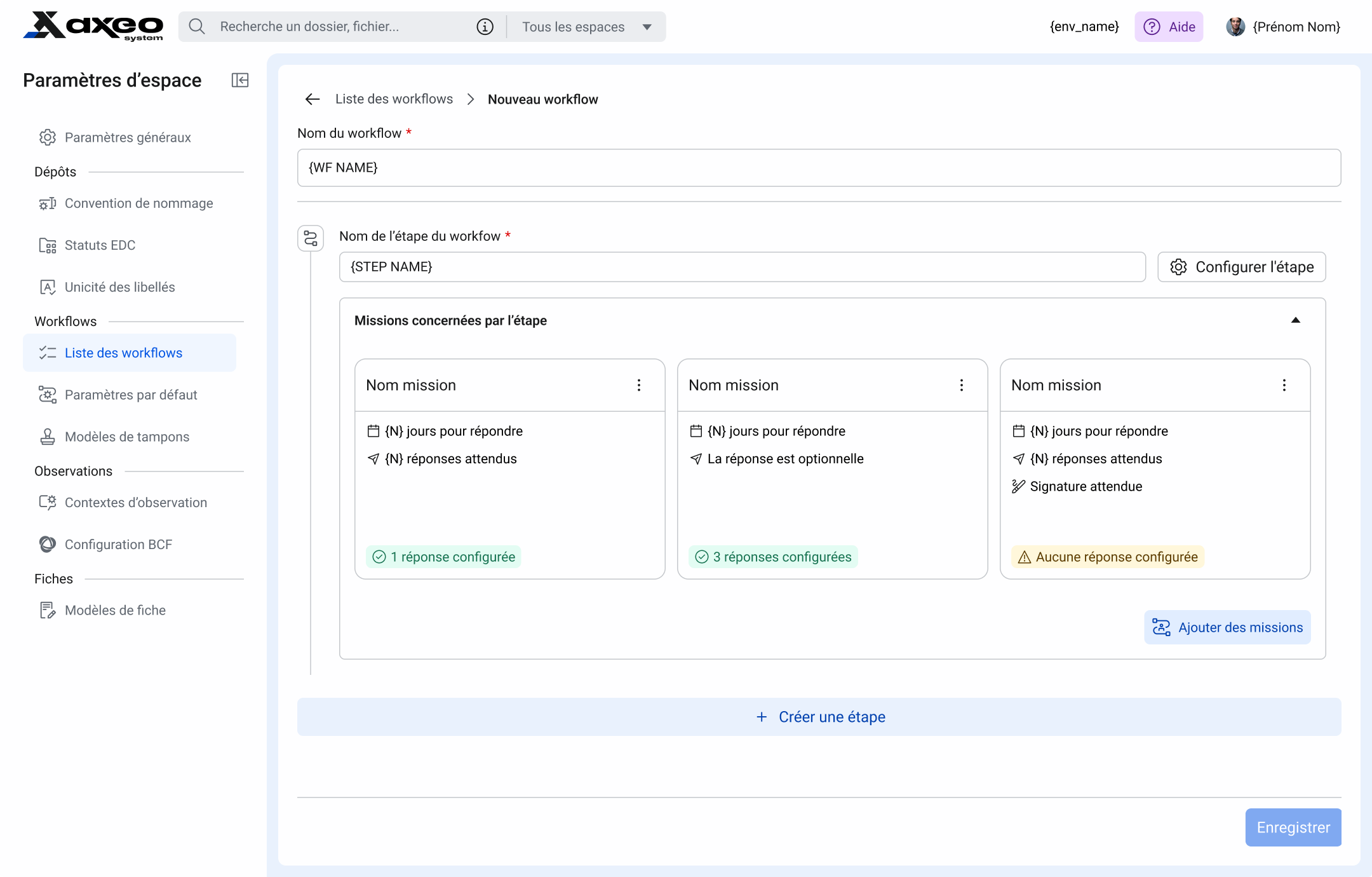Écran après, Workflow, Étape 1 · Création