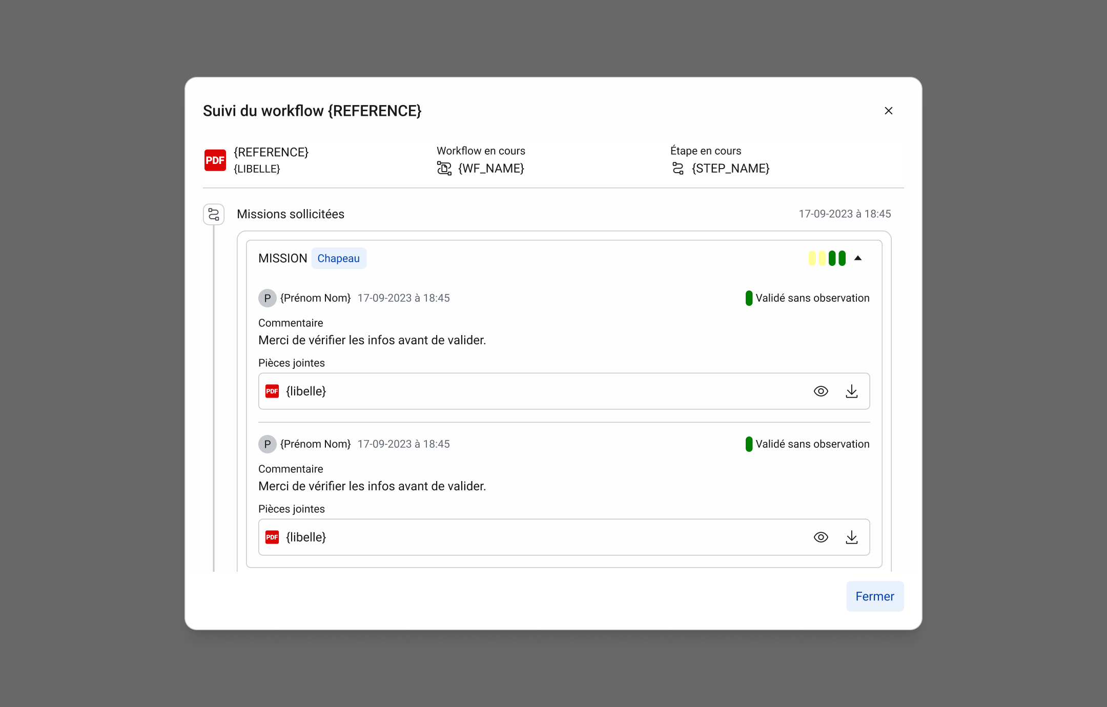 Écran après, Workflow, Étape 3 · Suivi