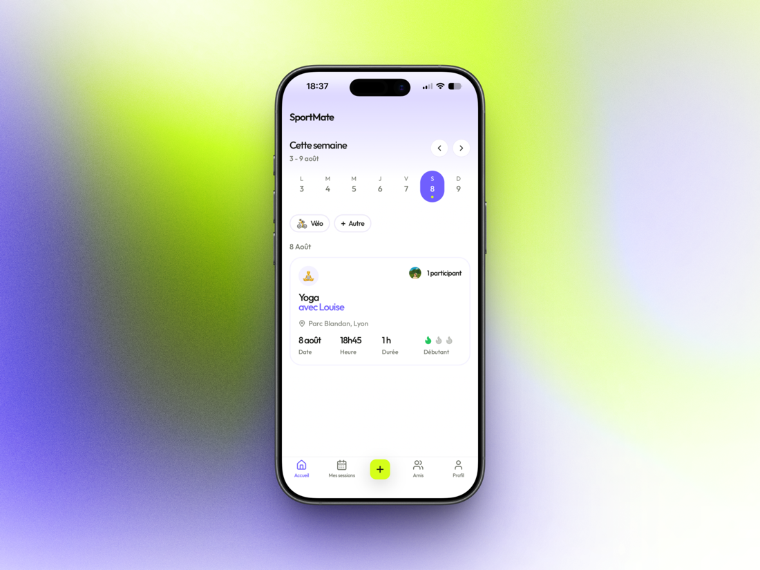 Accueil de SportMate en version desktop, avec calendrier de la semaine