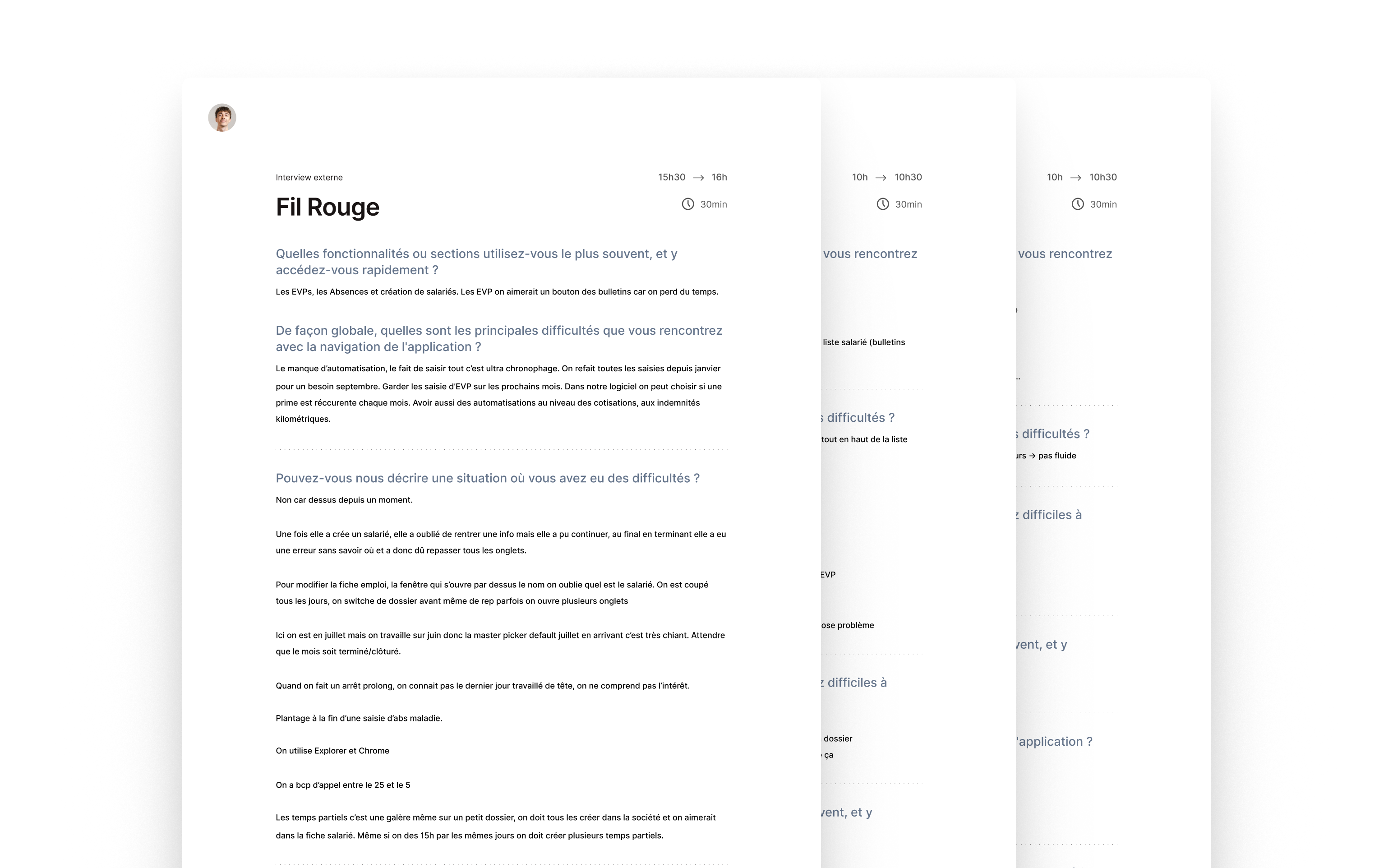 Sessions d'interviews utilisateurs, jour 1 du design sprint